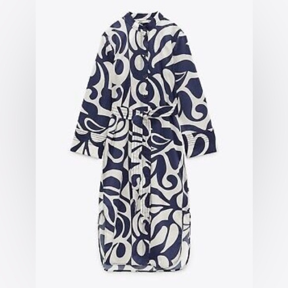 Zara Made in Morocco Cotton Shirt Dress with pockets and belt S